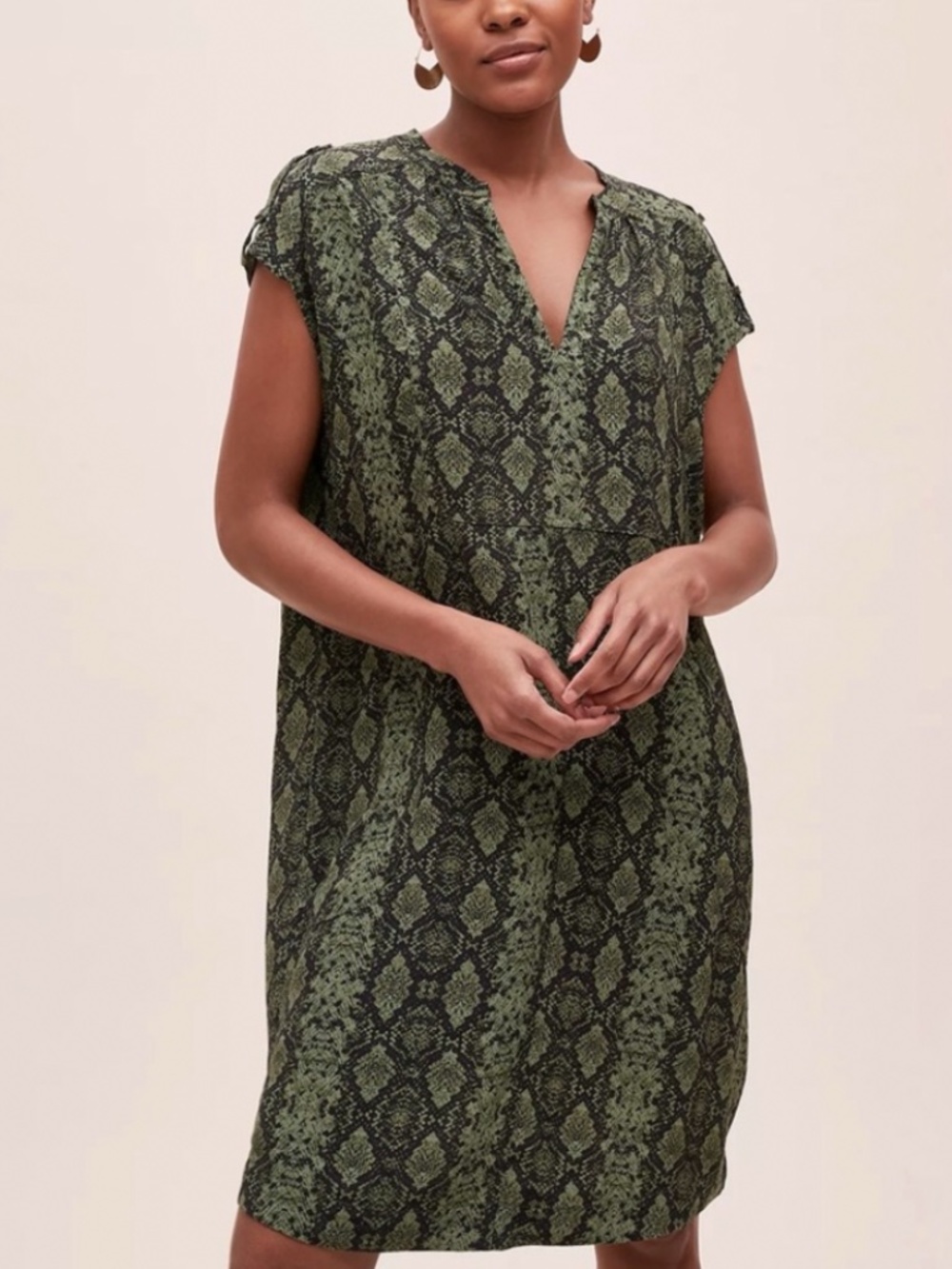 Anthropologie | Green Snake Print Cap Sleeve Top